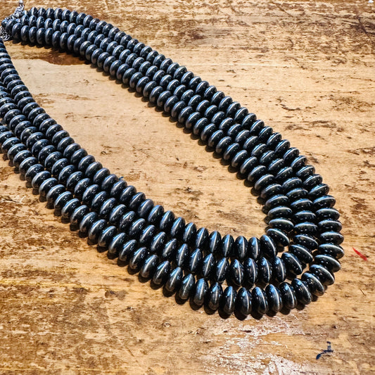 20" Layered Pewter Disc Beaded Necklace