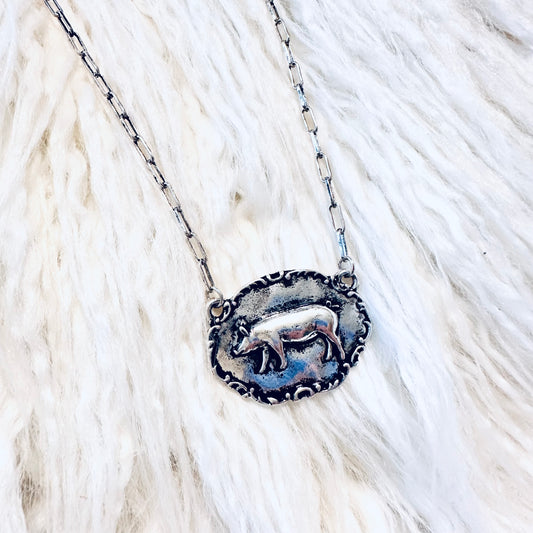 Framed Pig Pendant Necklace