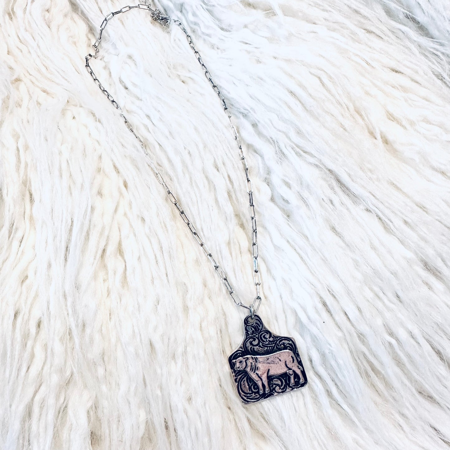 Filagree Cow Tag Necklace