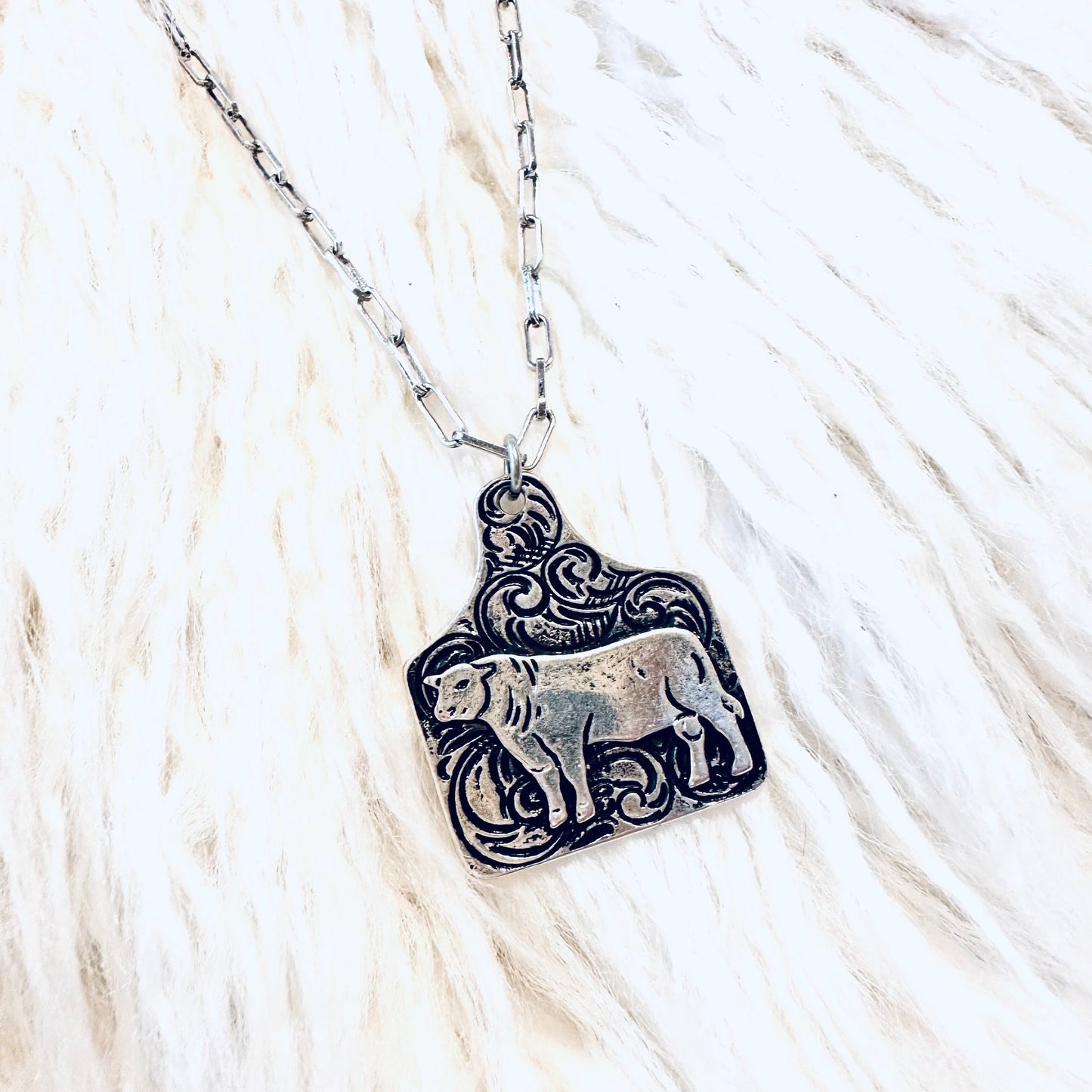 Filagree Cow Tag Necklace