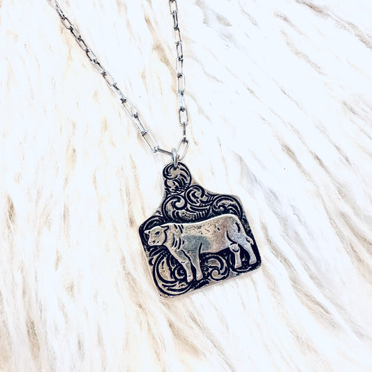 Filagree Cow Tag Necklace