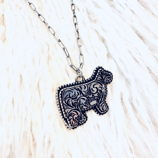 Filagree Cow Pendant Necklace