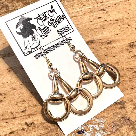 Gold Double Bit Dangle Earrings