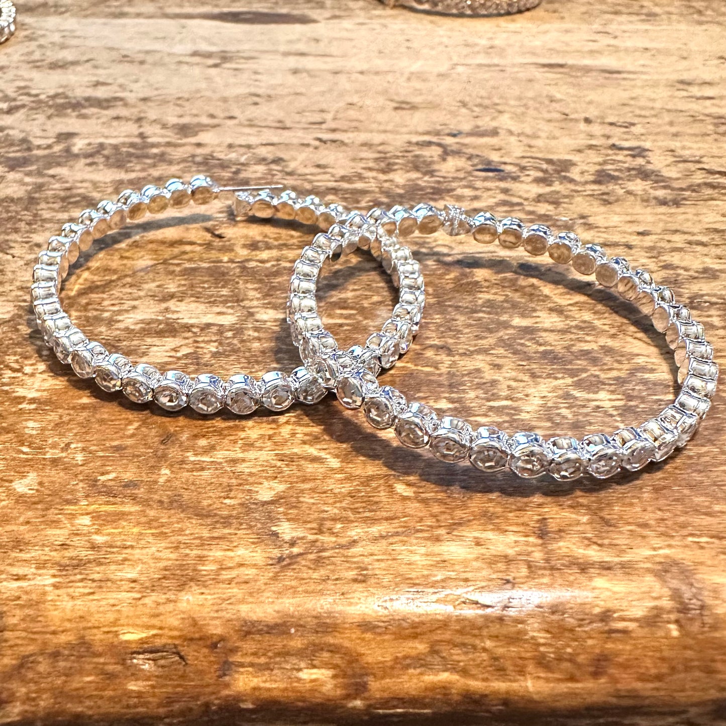 2 1/8" Silver Rhinestone Hoop Earrings