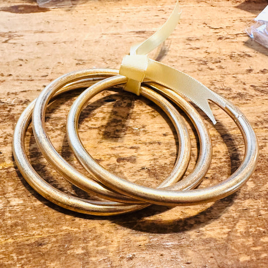 Set of 3 Washed Gold Bangle Bracelets