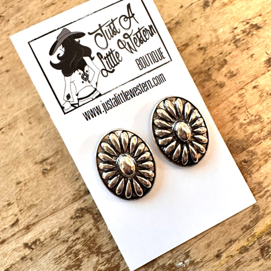 Oval Flower Concho Post Earring