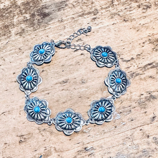 Silver Concho & Turquoise Anklet