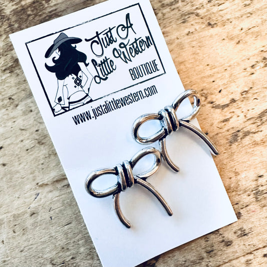 Silver Bow Stud Earrings
