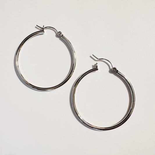 Silver Plain Hoop Earring 1.25"