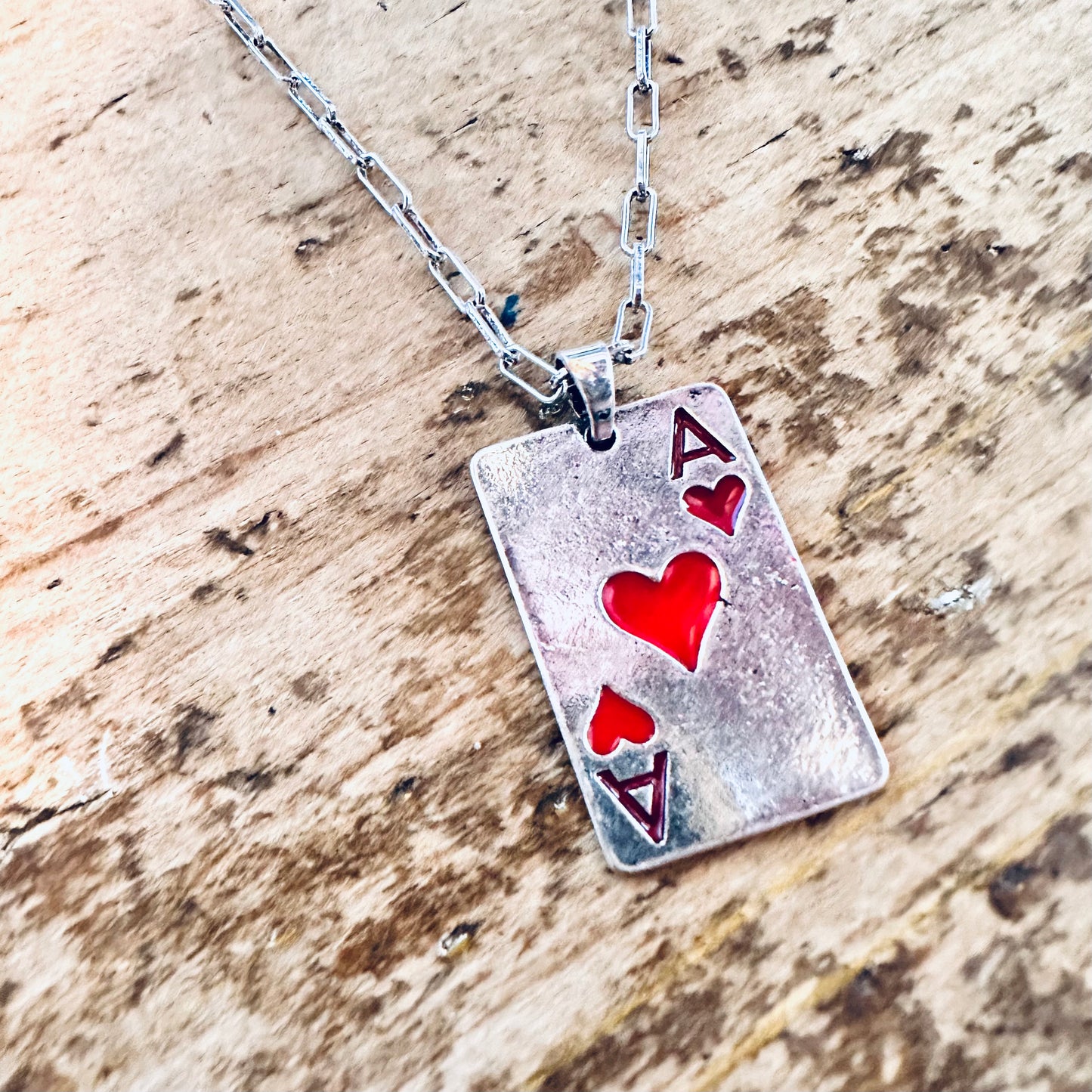 Silver Ace of Hearts Card Pendant Necklace