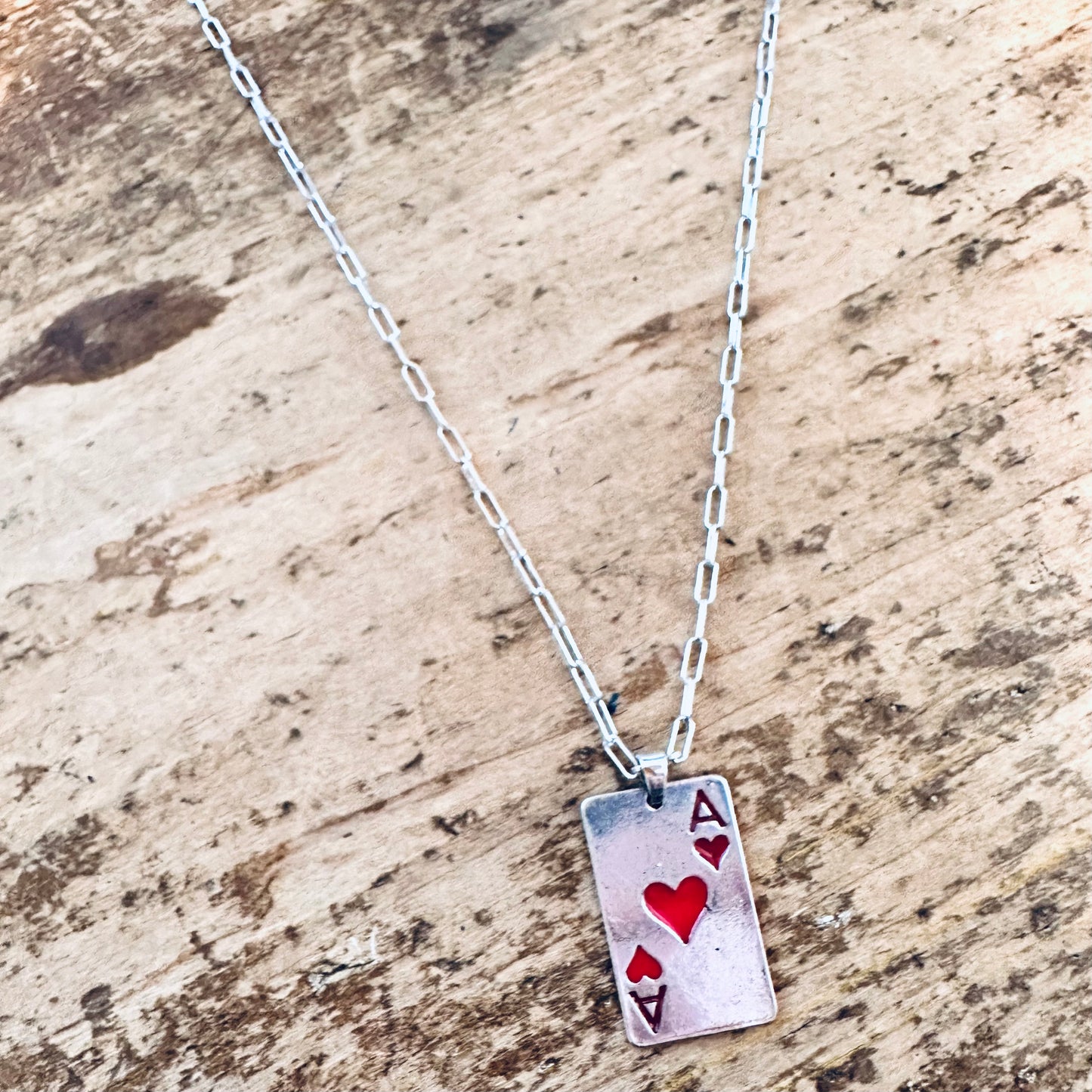 Silver Ace of Hearts Card Pendant Necklace