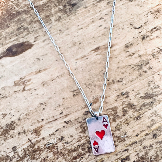 Silver Ace of Hearts Card Pendant Necklace