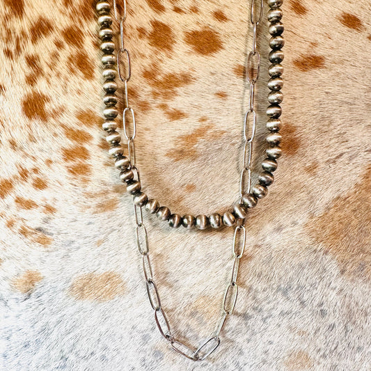 Pewter Pearl & Paperclip Chain Necklace
