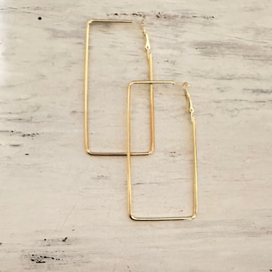 2.5" Gold Rectangle Lever Back Earrings