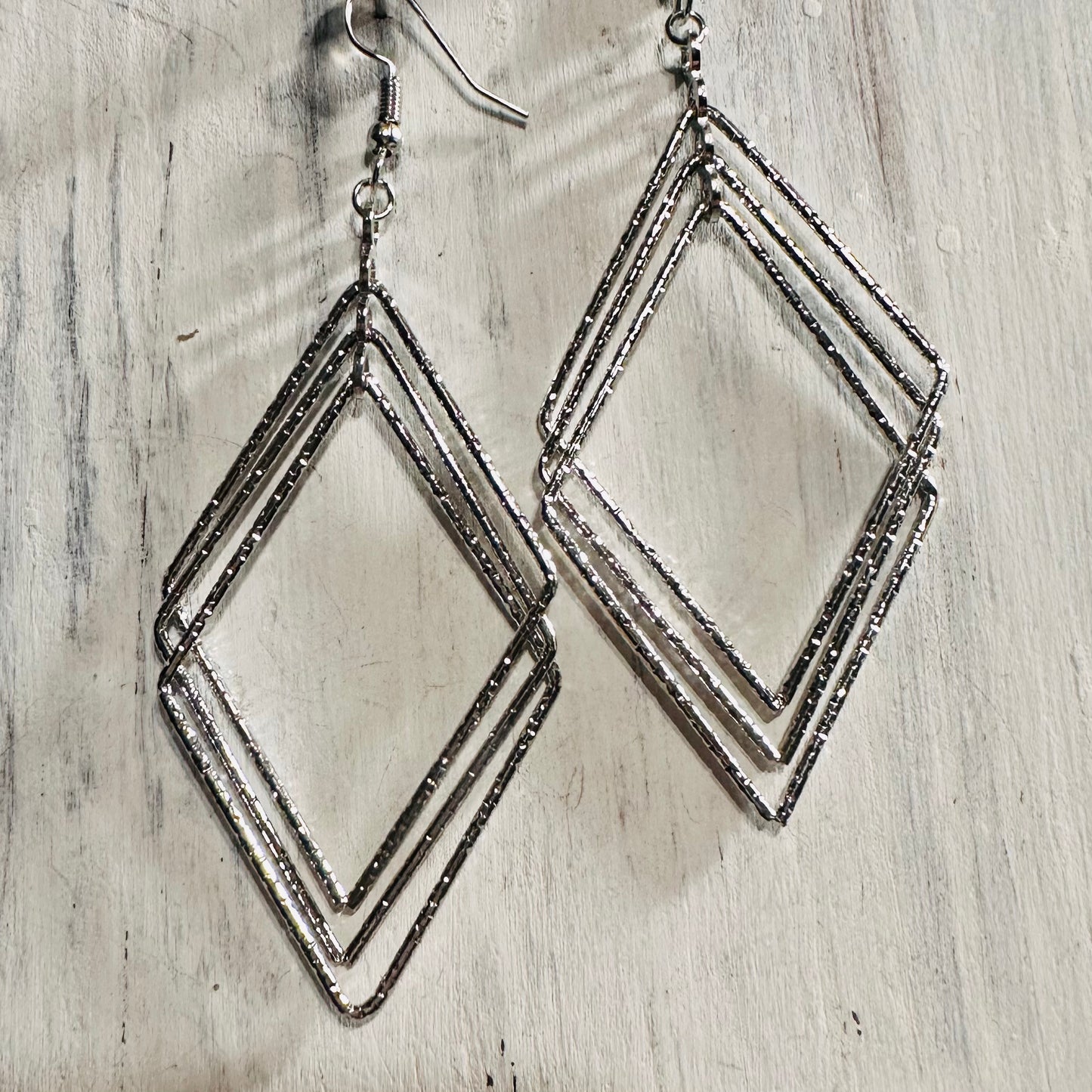 Three Tier Silver Diamond Dangle Earrings