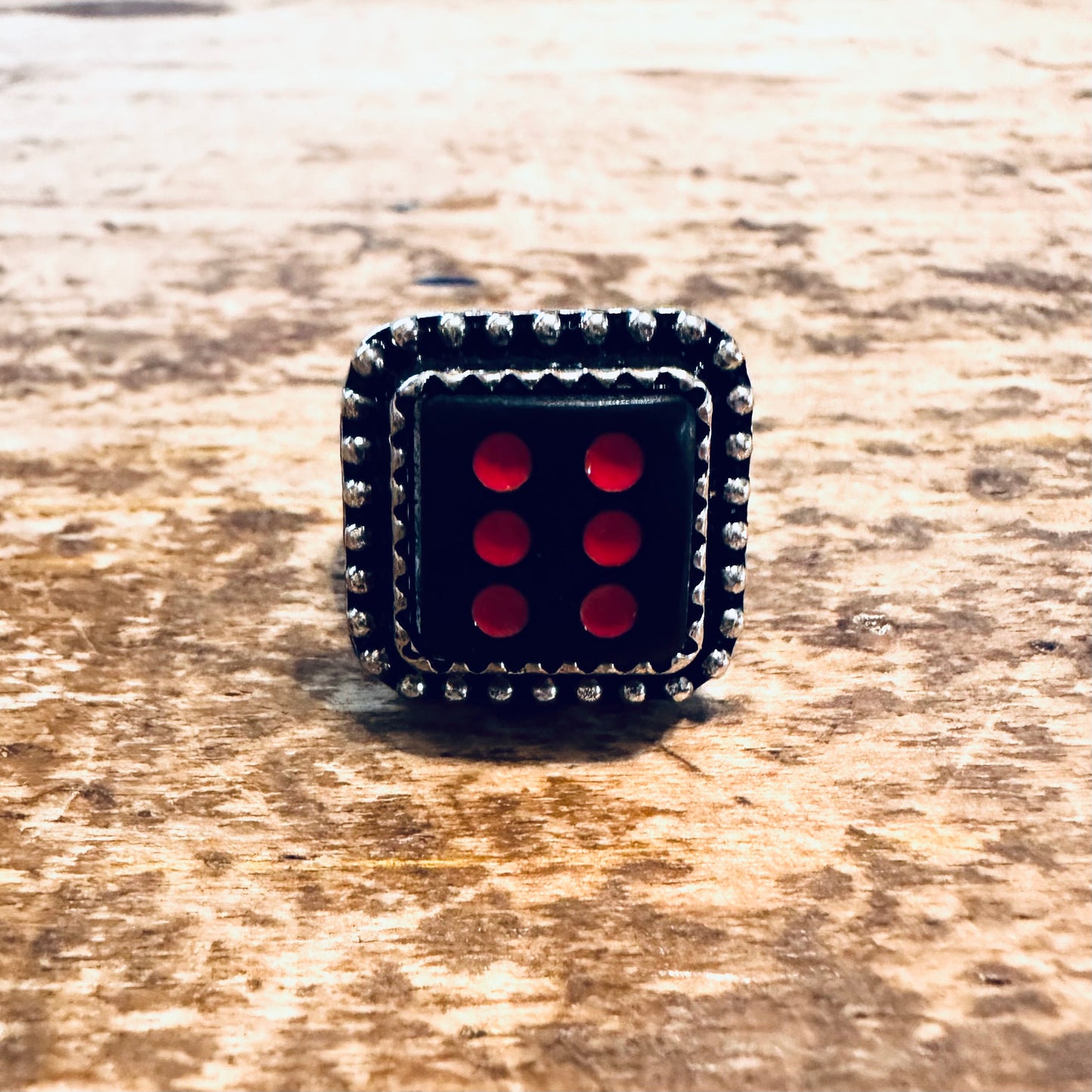 Black & Red Dice Adjustable Ring