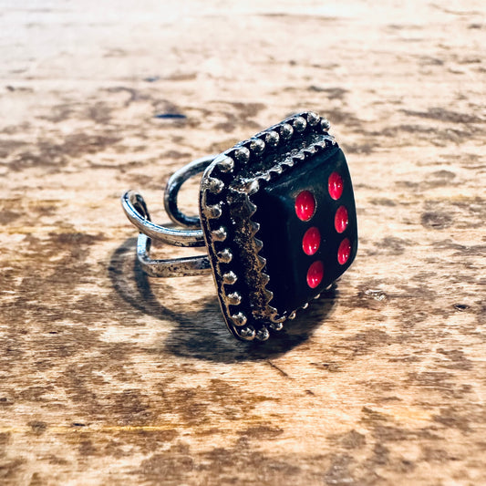 Black & Red Dice Adjustable Ring