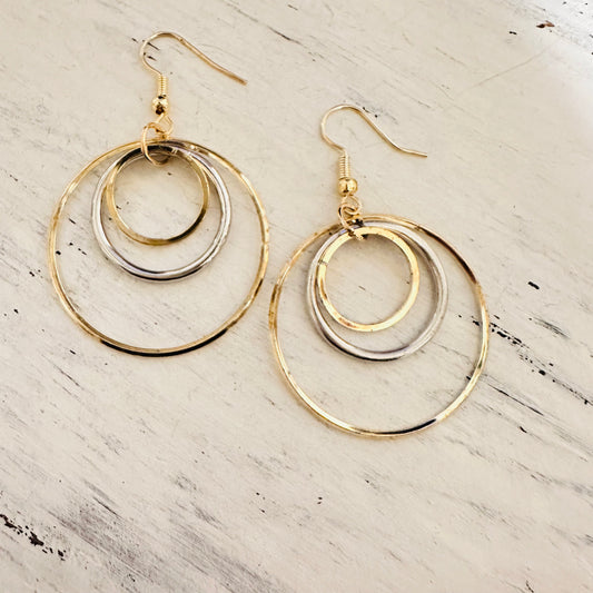 3 Tier Gold, Silver, Gold Hoop Earring