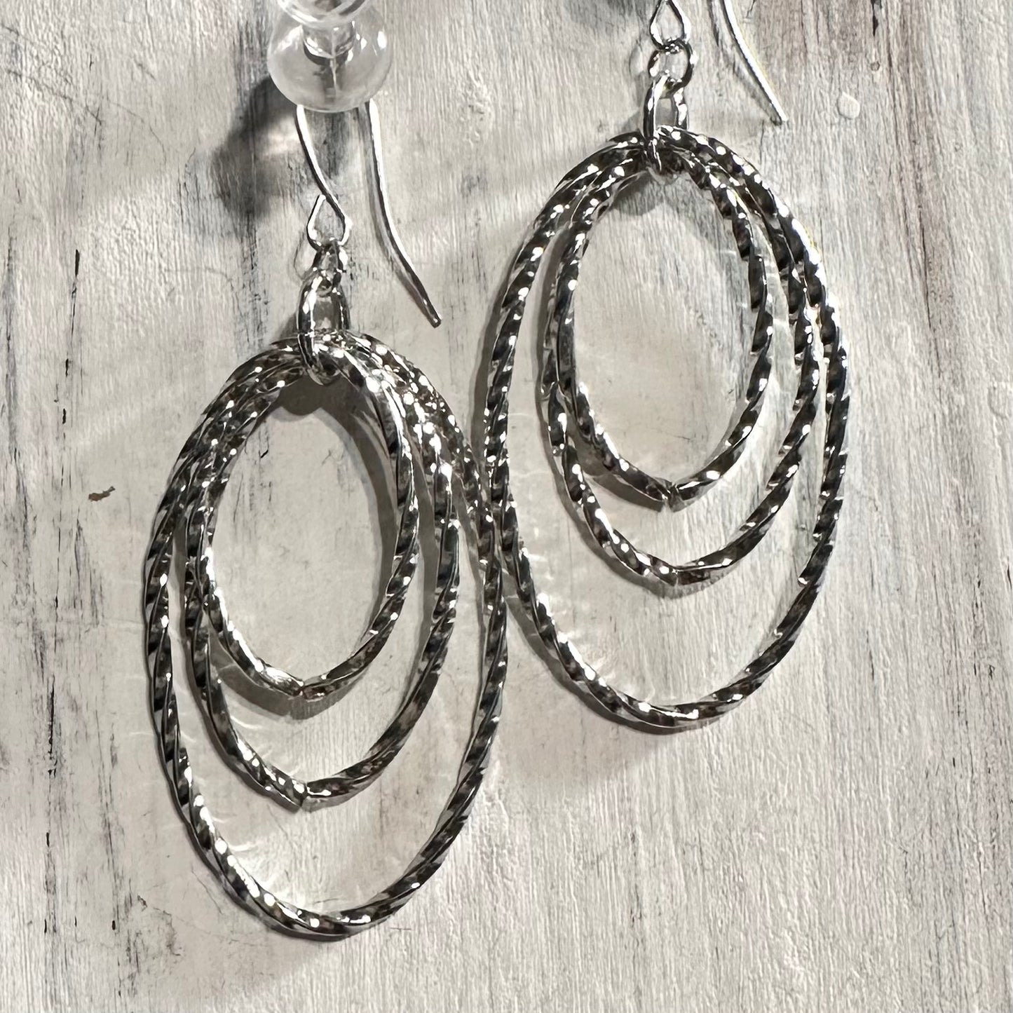 3 Tier Twister Silver Oval Dangle Earring