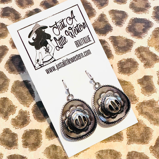 Silver Cowboy Hat Dangle Earrings