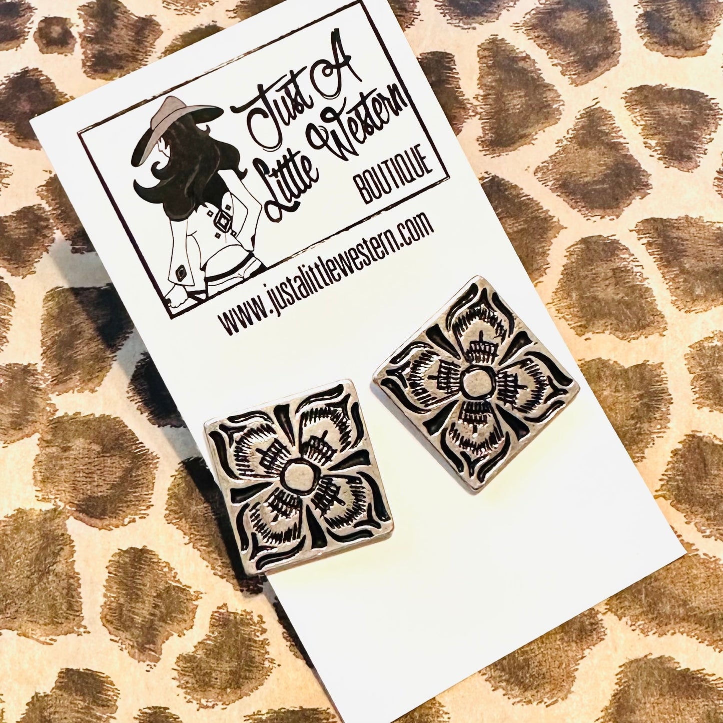 Square Tooled Stamped Stud Earring