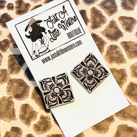 Square Tooled Stamped Stud Earring