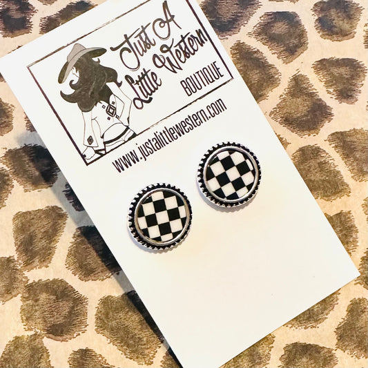 Round Checkered Post Earring