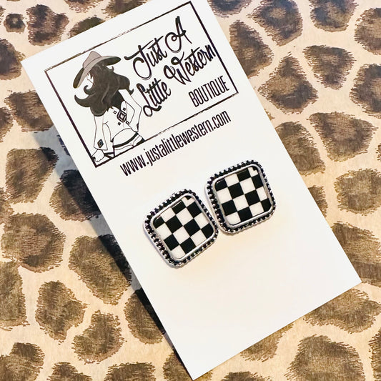 Square Checkered Post Earring