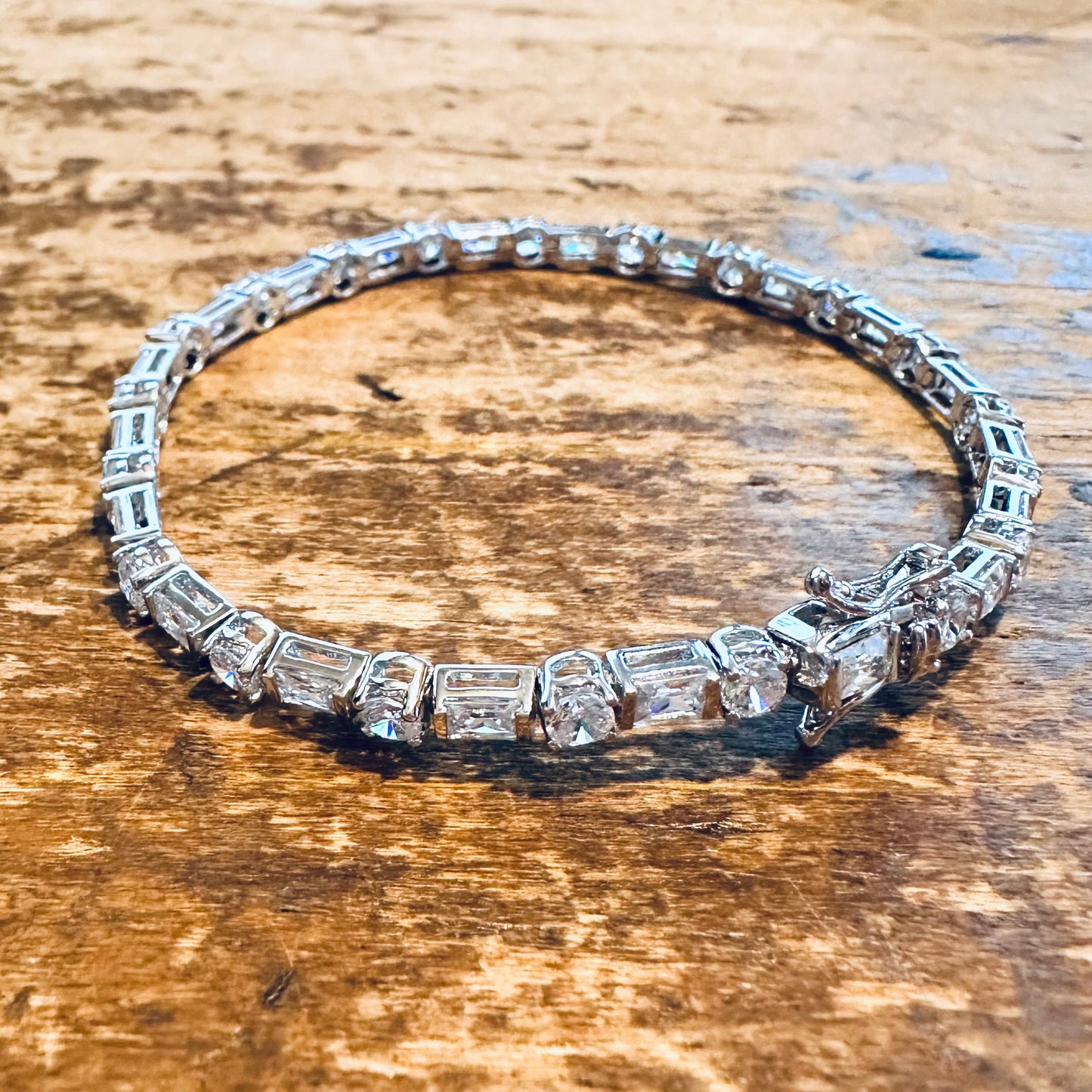 Sterling Silver Square & Round CZ Tennis Bracelet