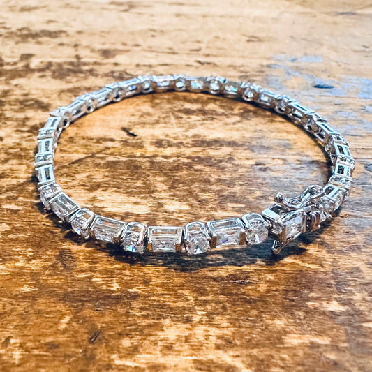 Sterling Silver Square & Round CZ Tennis Bracelet