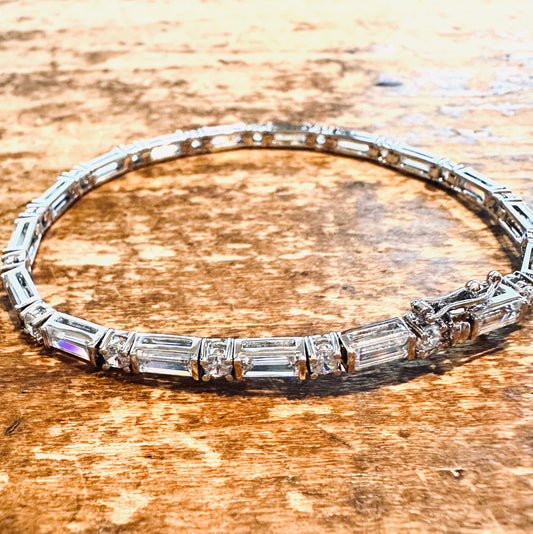 Sterling Silver Baguette & Round CZ Tennis Bracelet