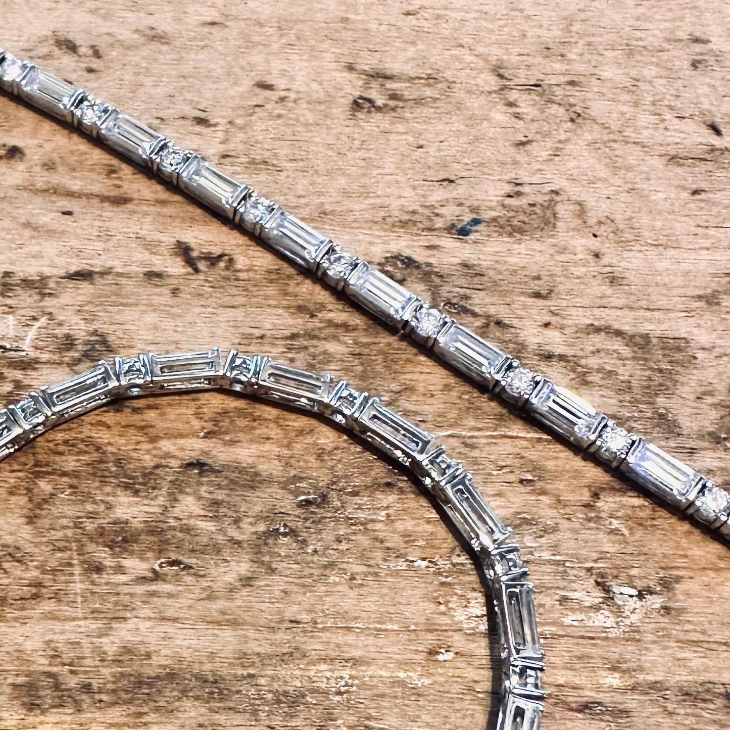 Sterling Silver Baguette & Round CZ Tennis Bracelet