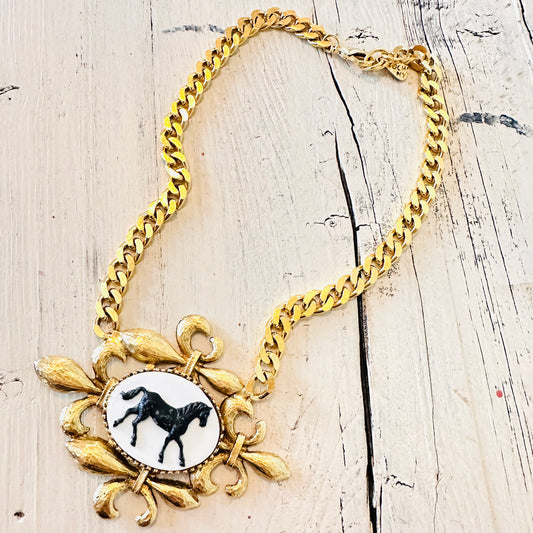 Yochi NY Vintage Coded Horse Pendant Necklace