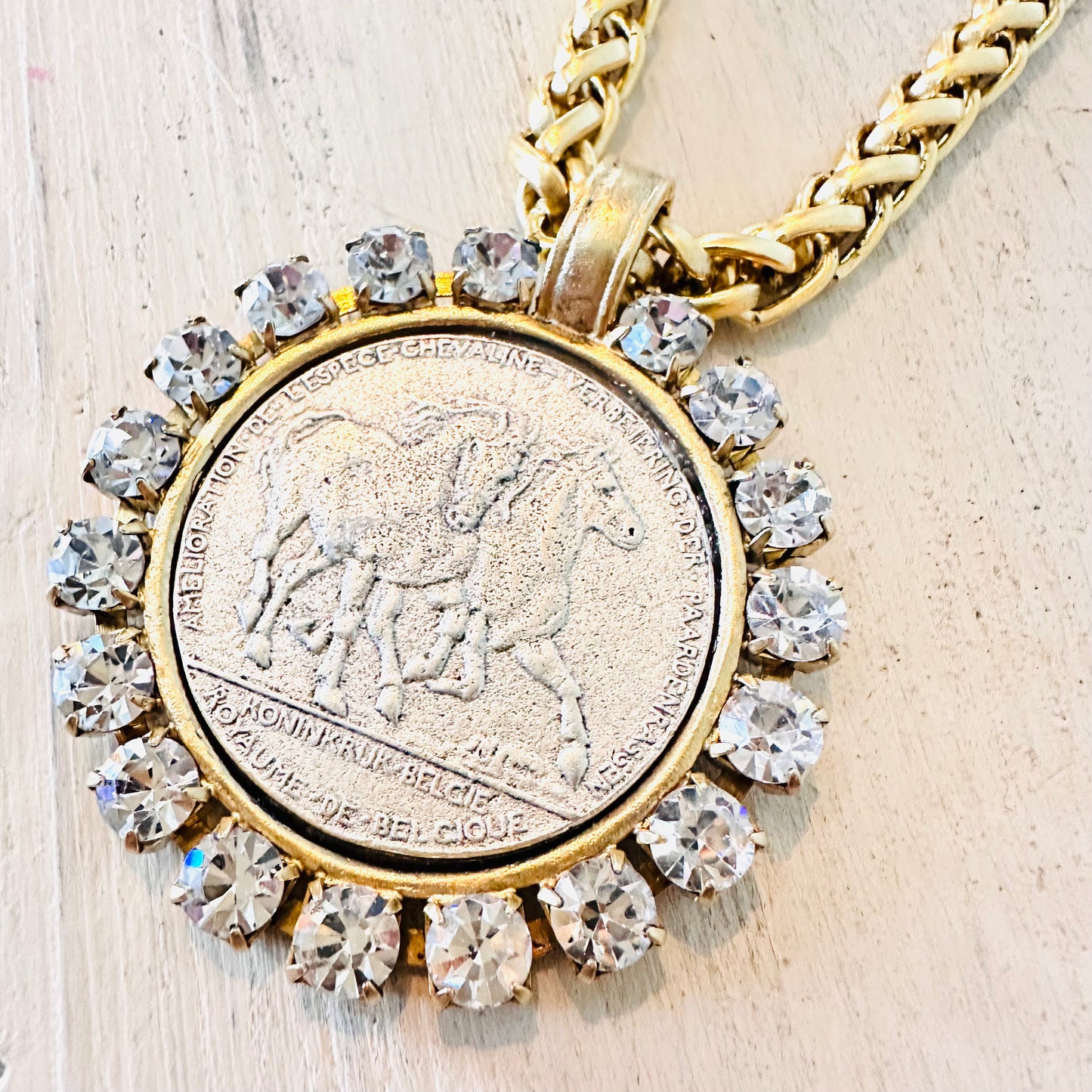 Yochi NY Horse Medallion & Rhinestones Chain Necklace