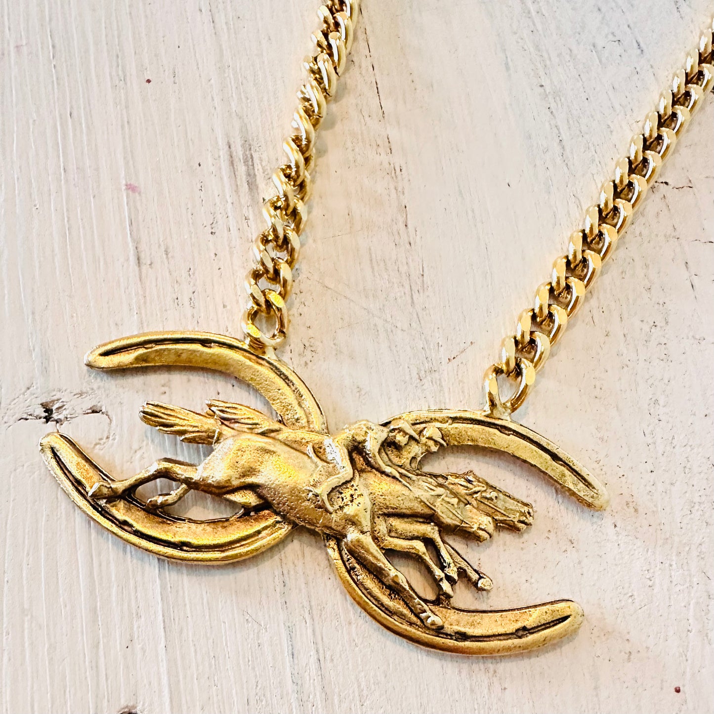 Yochi NY Double Horseshoe & Rider Pendant Necklace