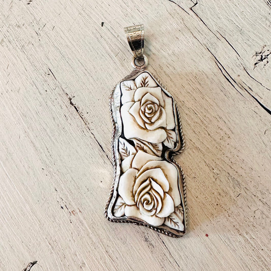 Carved Roses Coin Silver Pendant