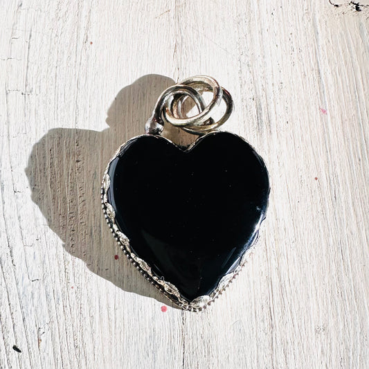 Black Heart  Coin Silver Pendant