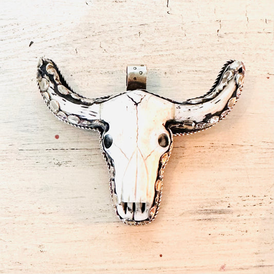 Carved Steer Coin Silver Pendant