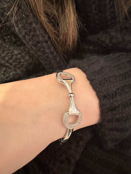 Silver & CZ Equestrian Hinge Bangle