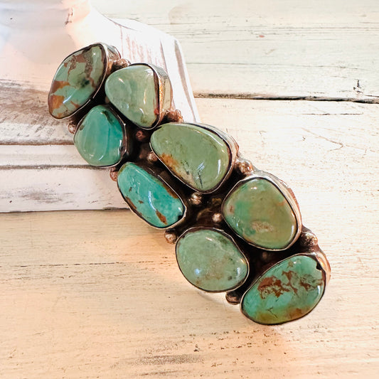 Large Turquoise Stone Cluster Coin Silver Ring