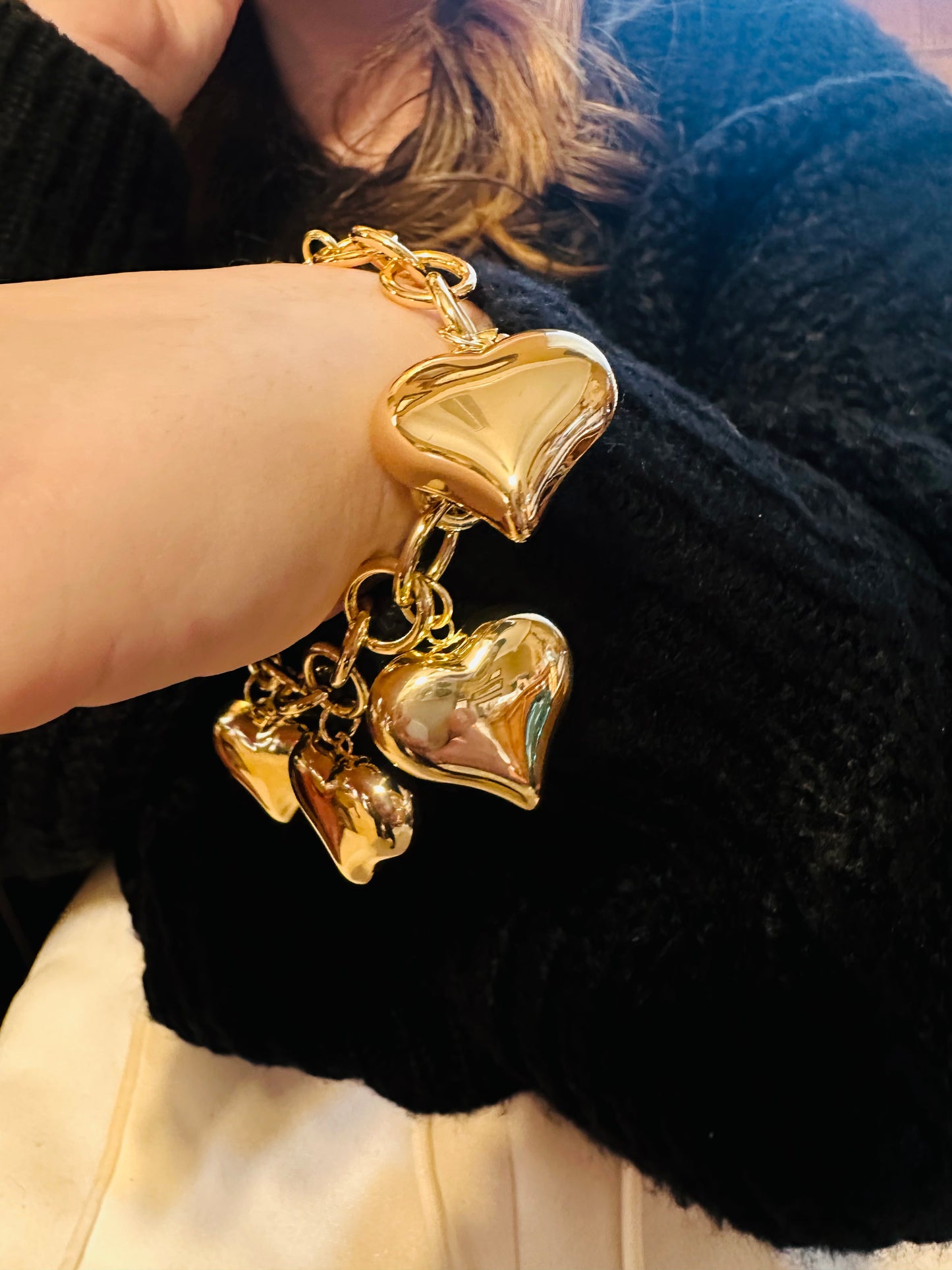 Gold & Puff Heart Bracelet