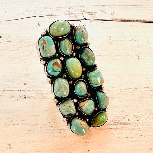 Small Turquoise Stone Cluster Coin Silver Ring