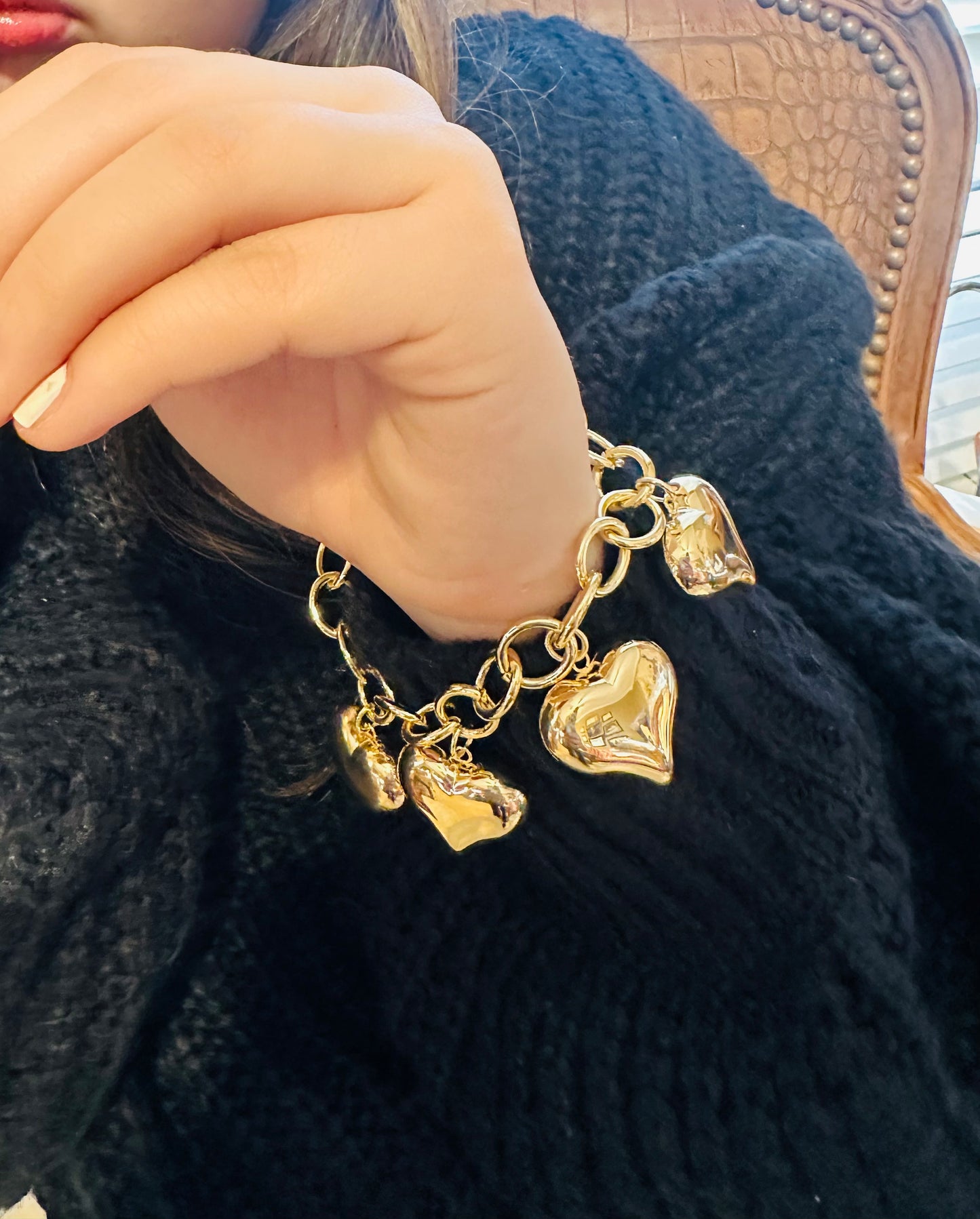 Gold & Puff Heart Bracelet