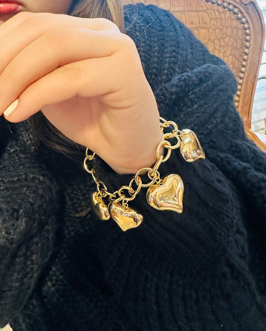 Gold & Puff Heart Bracelet