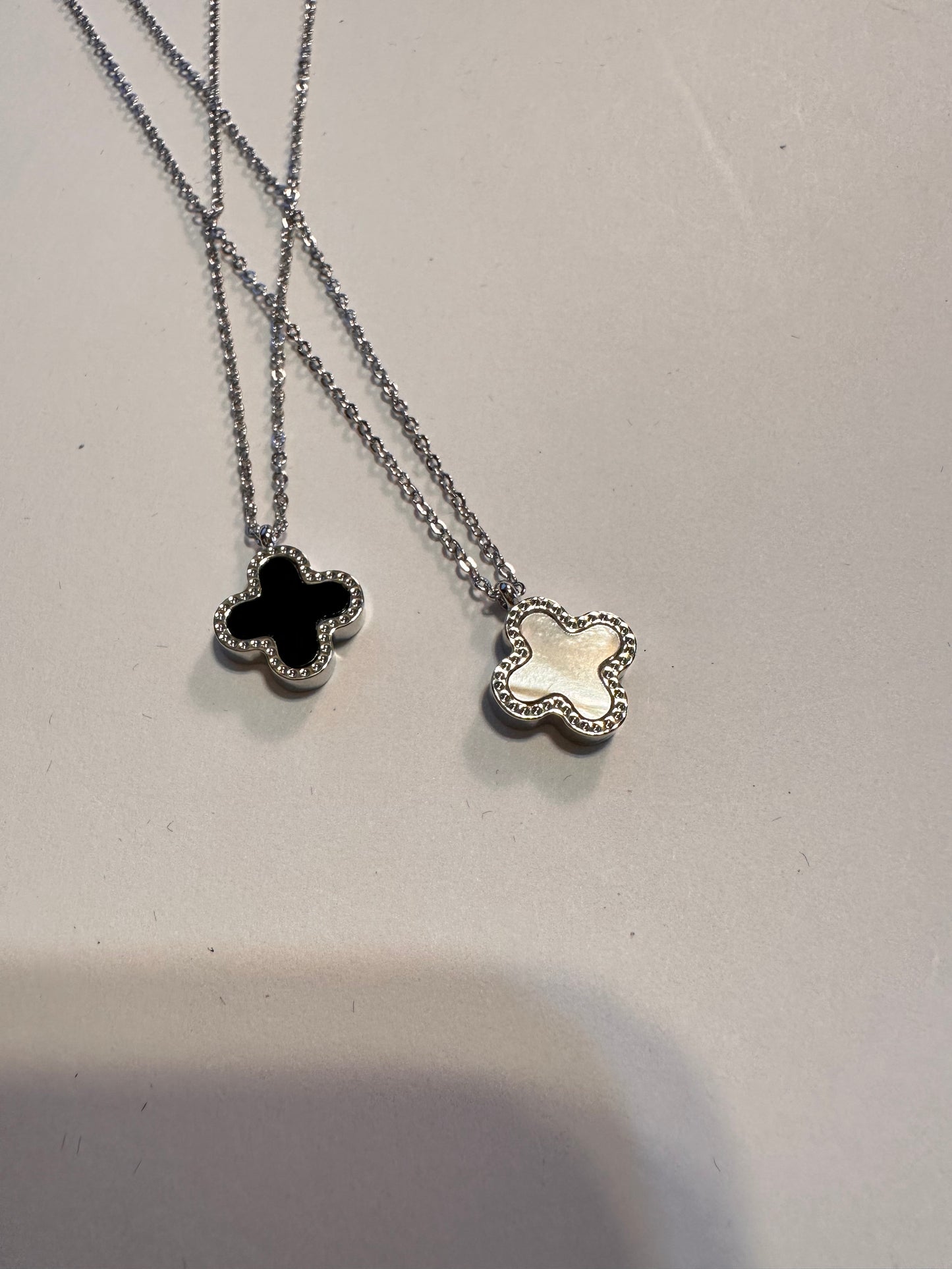 16" Silver Double Sided Clover Necklace