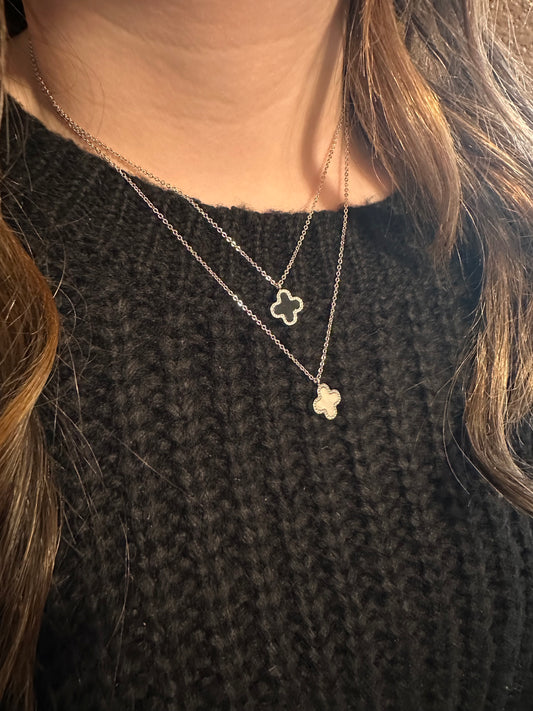 16" Silver Double Sided Clover Necklace