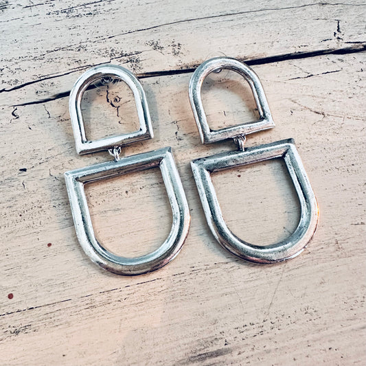Silver Stirrup Post Earrings