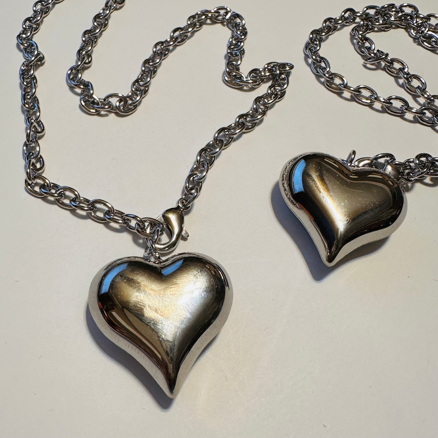 16" Single Silver Puff Heart Necklace