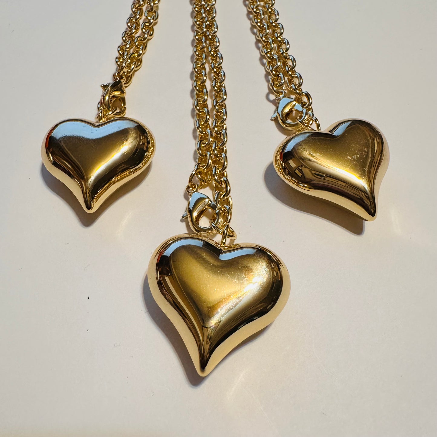 16" Single Gold Puff Heart Necklace