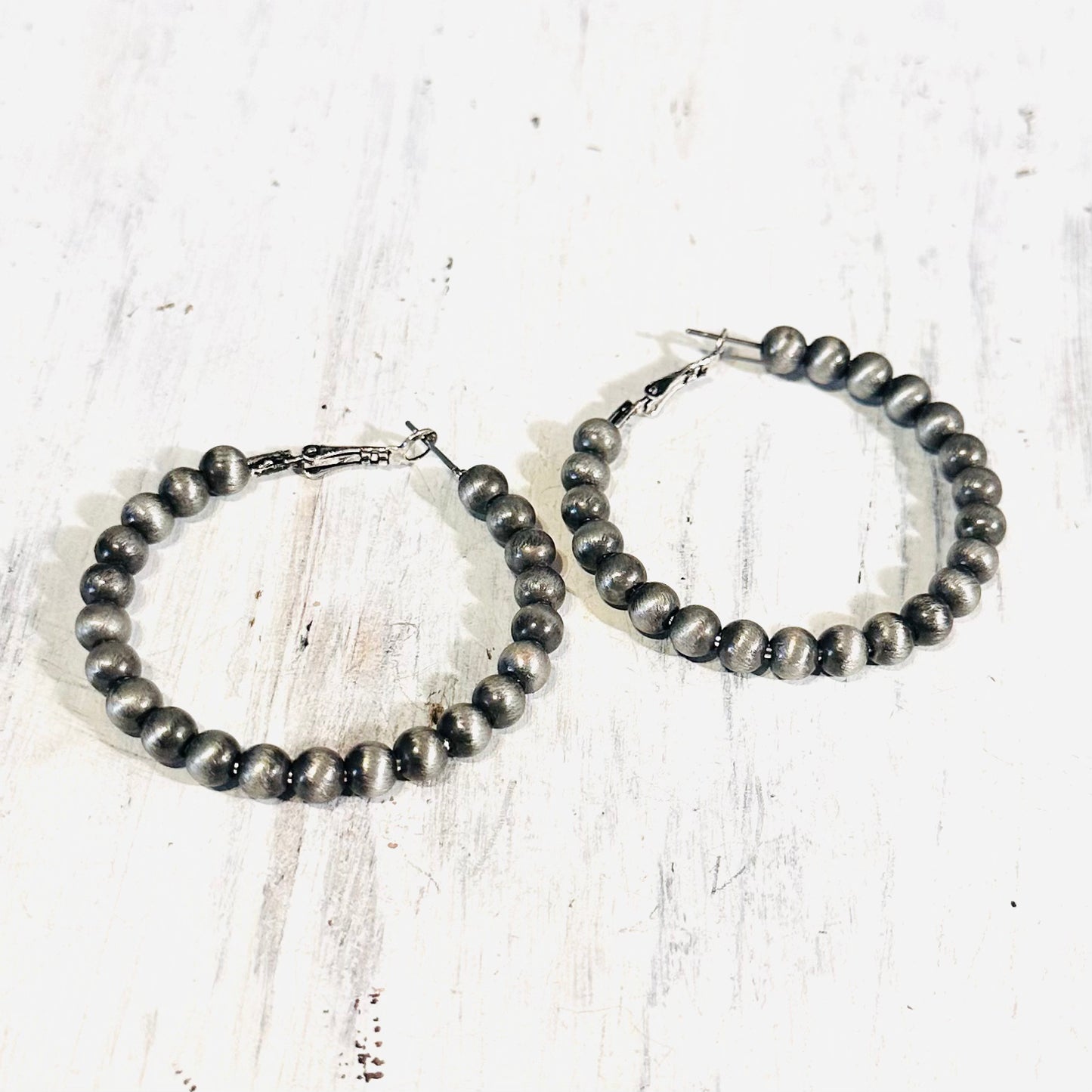 2" Pewter Pearl Hoop Earrings